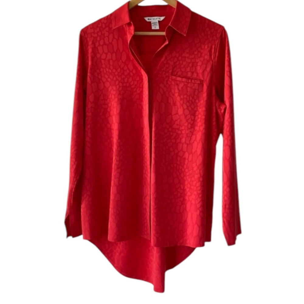 Athleta Red Urbanite Textured Top Button Up Long Sleeve Shirt Women Size Small